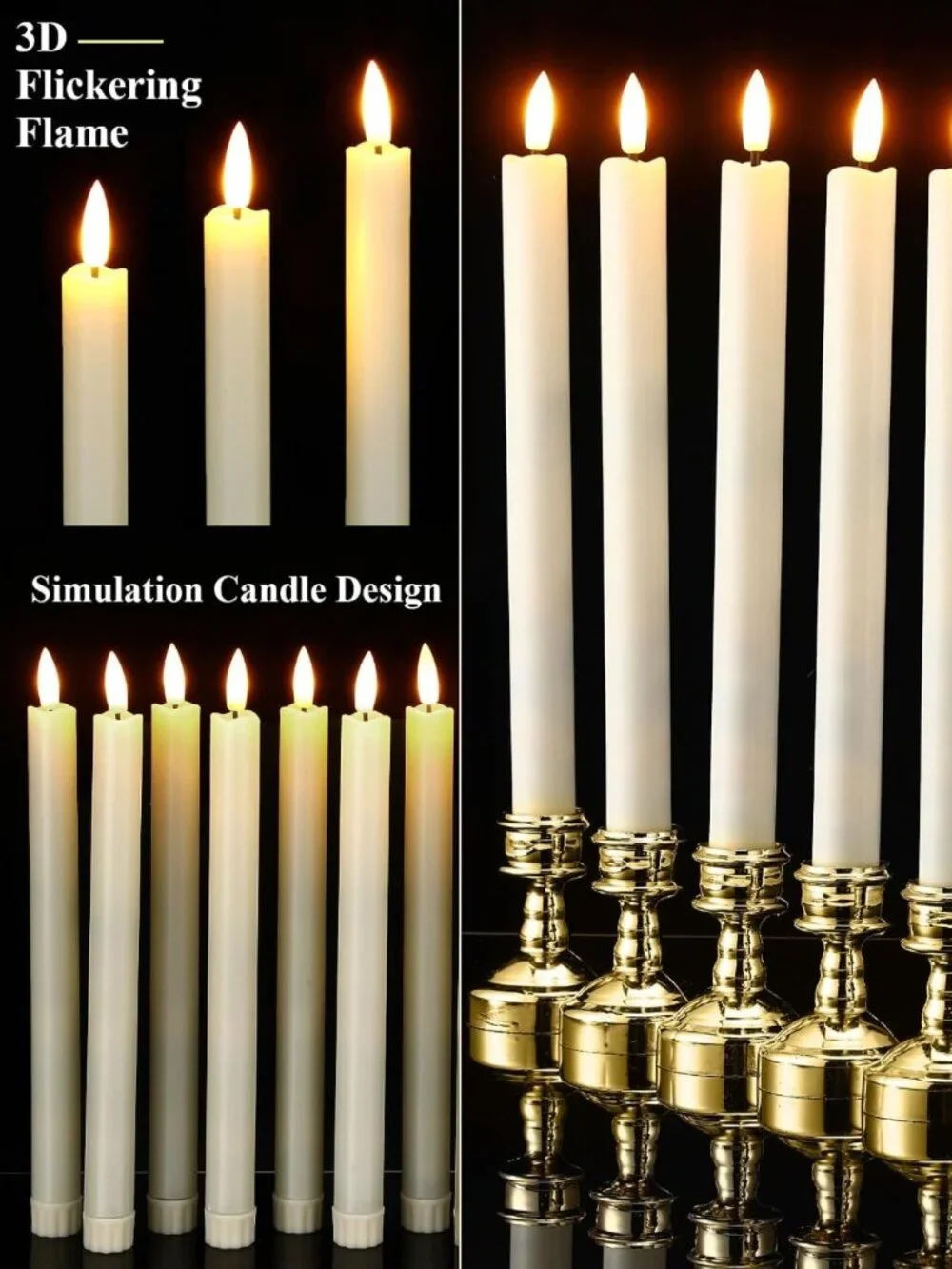 24 Pcs Flameless Taper Candles with Holders & Remote Timer - LED Flickering